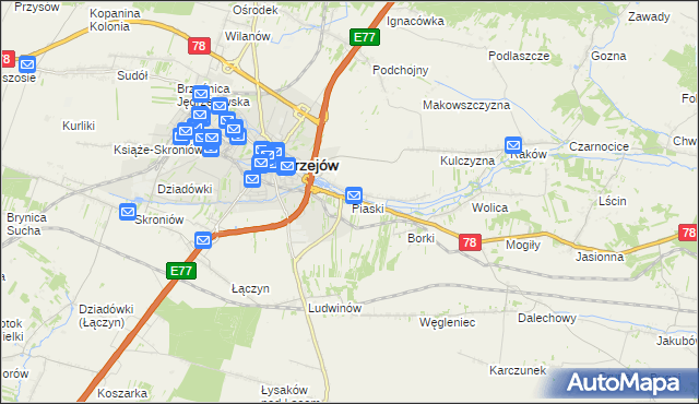 mapa Piaski gmina Jędrzejów, Piaski gmina Jędrzejów na mapie Targeo