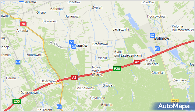 mapa Piaski gmina Nieborów, Piaski gmina Nieborów na mapie Targeo