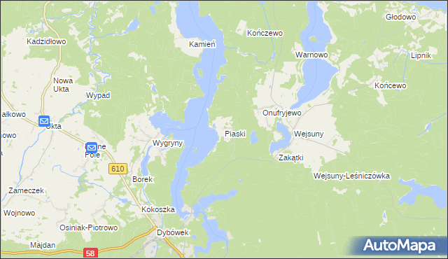mapa Piaski gmina Ruciane-Nida, Piaski gmina Ruciane-Nida na mapie Targeo