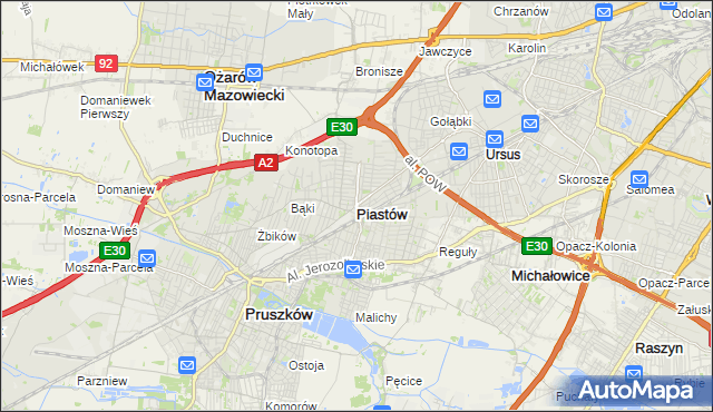 mapa Piastów powiat pruszkowski, Piastów powiat pruszkowski na mapie Targeo