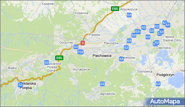 mapa Piechowice powiat jeleniogórski, Piechowice powiat jeleniogórski na mapie Targeo