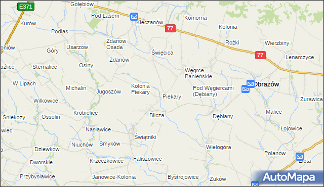 mapa Piekary gmina Obrazów, Piekary gmina Obrazów na mapie Targeo