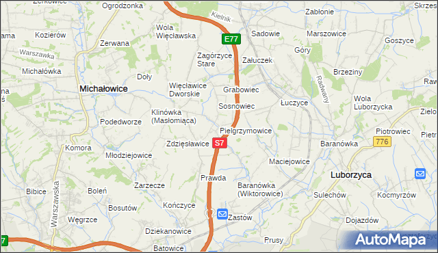 mapa Pielgrzymowice gmina Michałowice, Pielgrzymowice gmina Michałowice na mapie Targeo