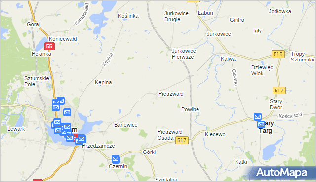 mapa Pietrzwałd gmina Sztum, Pietrzwałd gmina Sztum na mapie Targeo