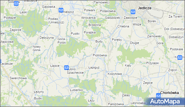 mapa Piotrówka gmina Jedlicze, Piotrówka gmina Jedlicze na mapie Targeo