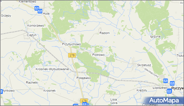 mapa Piotrowo gmina Ryczywół, Piotrowo gmina Ryczywół na mapie Targeo
