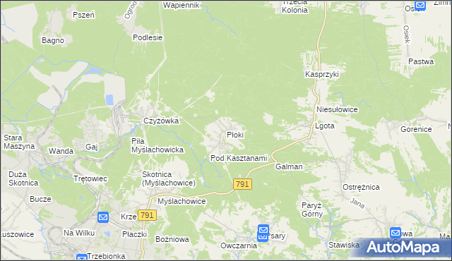 mapa Płoki gmina Trzebinia, Płoki gmina Trzebinia na mapie Targeo