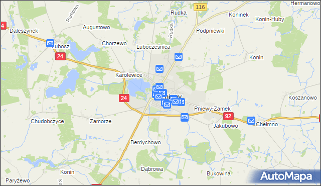 mapa Pniewy powiat szamotulski, Pniewy powiat szamotulski na mapie Targeo