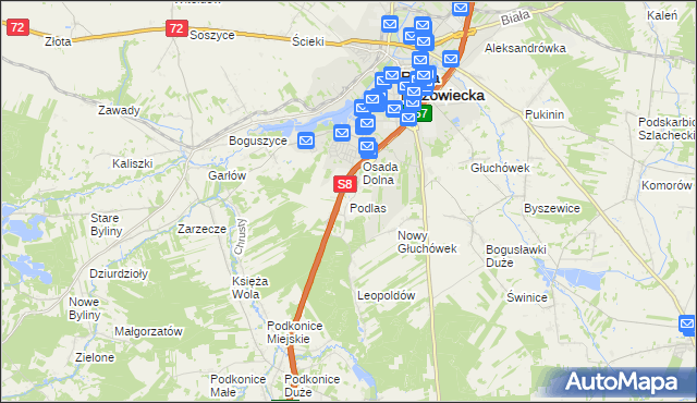 mapa Podlas gmina Rawa Mazowiecka, Podlas gmina Rawa Mazowiecka na mapie Targeo