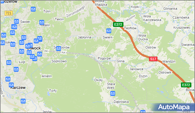 mapa Pogorzel gmina Celestynów, Pogorzel gmina Celestynów na mapie Targeo