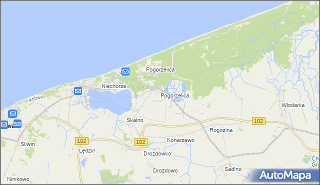 mapa Pogorzelica gmina Karnice, Pogorzelica gmina Karnice na mapie Targeo