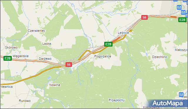mapa Pogorzelice, Pogorzelice na mapie Targeo