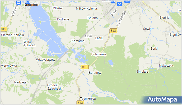 mapa Pohulanka gmina Parczew, Pohulanka gmina Parczew na mapie Targeo