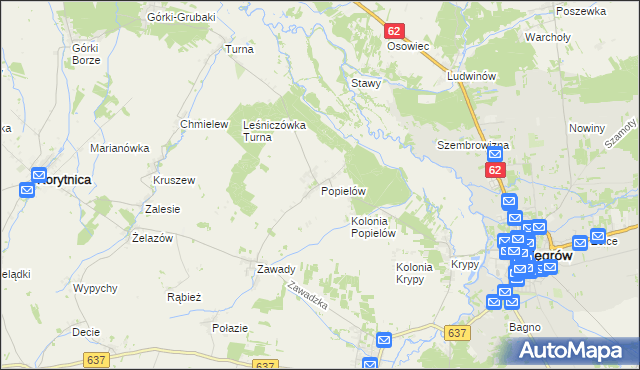 mapa Popielów gmina Liw, Popielów gmina Liw na mapie Targeo