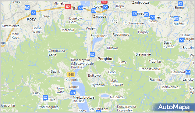 mapa Porąbka powiat bielski, Porąbka powiat bielski na mapie Targeo