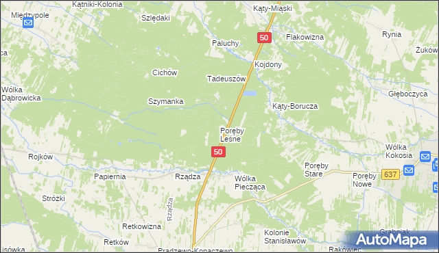 mapa Poręby Leśne, Poręby Leśne na mapie Targeo