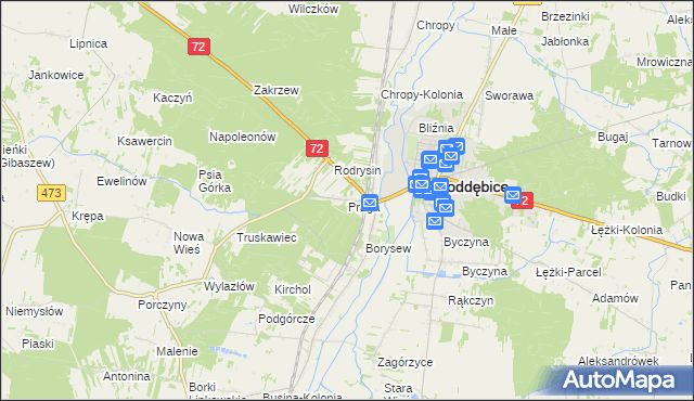 mapa Praga gmina Poddębice, Praga gmina Poddębice na mapie Targeo