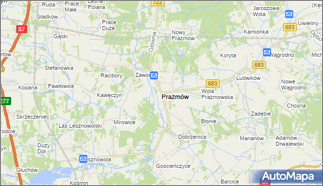 mapa Prażmów powiat piaseczyński, Prażmów powiat piaseczyński na mapie Targeo