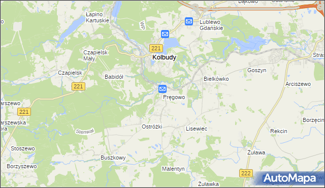 mapa Pręgowo gmina Kolbudy, Pręgowo gmina Kolbudy na mapie Targeo
