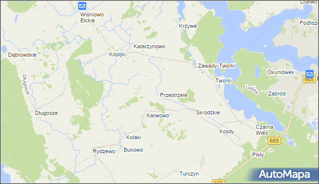 mapa Przestrzele gmina Rajgród, Przestrzele gmina Rajgród na mapie Targeo
