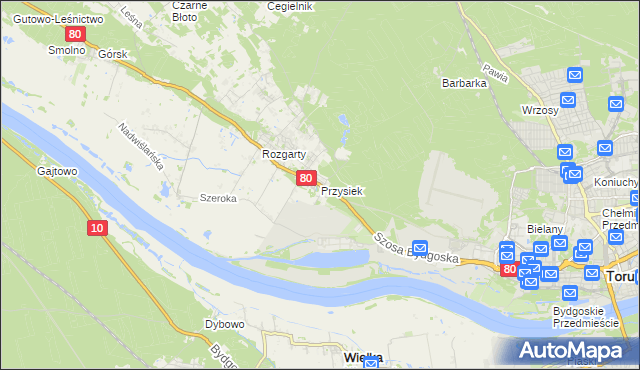 mapa Przysiek gmina Zławieś Wielka, Przysiek gmina Zławieś Wielka na mapie Targeo