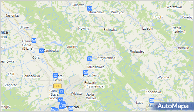 mapa Przysietnica gmina Brzozów, Przysietnica gmina Brzozów na mapie Targeo