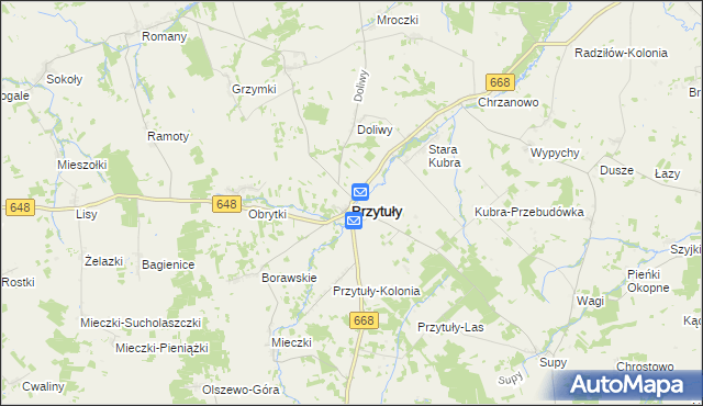 mapa Przytuły powiat łomżyński, Przytuły powiat łomżyński na mapie Targeo