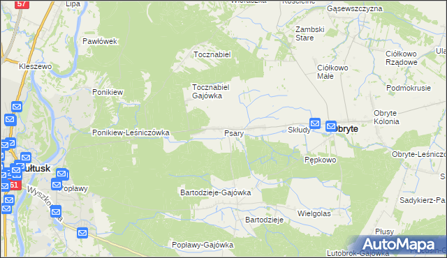 mapa Psary gmina Obryte, Psary gmina Obryte na mapie Targeo