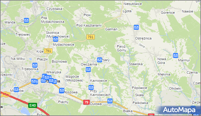 mapa Psary gmina Trzebinia, Psary gmina Trzebinia na mapie Targeo