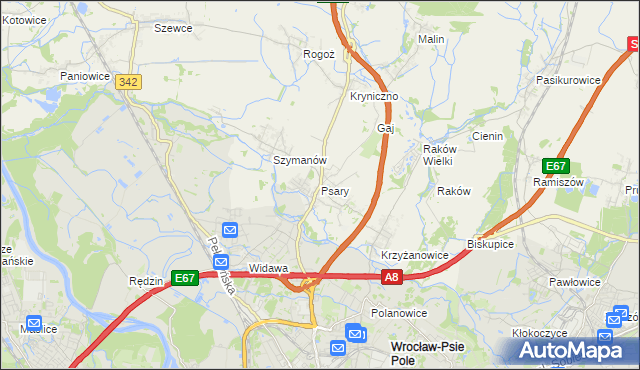 mapa Psary gmina Wisznia Mała, Psary gmina Wisznia Mała na mapie Targeo