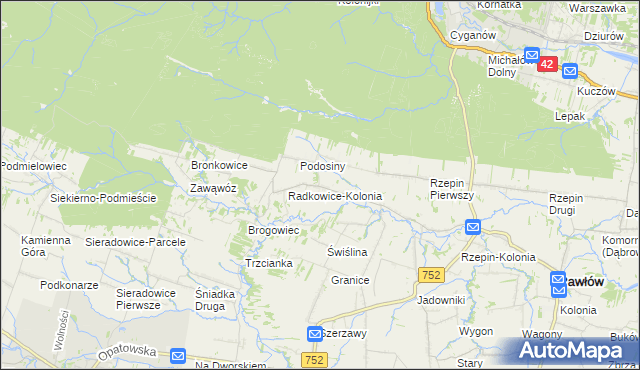 mapa Radkowice gmina Pawłów, Radkowice gmina Pawłów na mapie Targeo