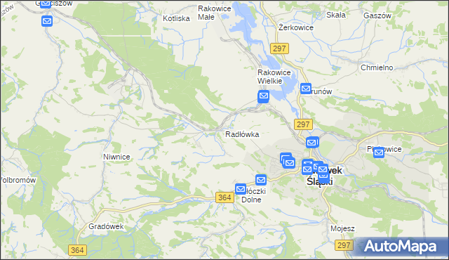 mapa Radłówka gmina Lwówek Śląski, Radłówka gmina Lwówek Śląski na mapie Targeo
