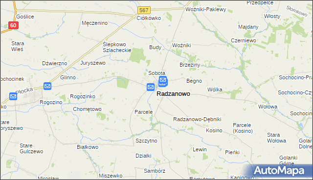 mapa Radzanowo, Radzanowo na mapie Targeo