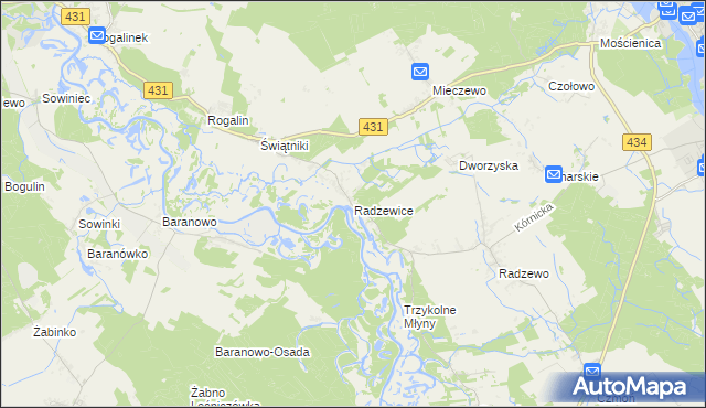 mapa Radzewice, Radzewice na mapie Targeo