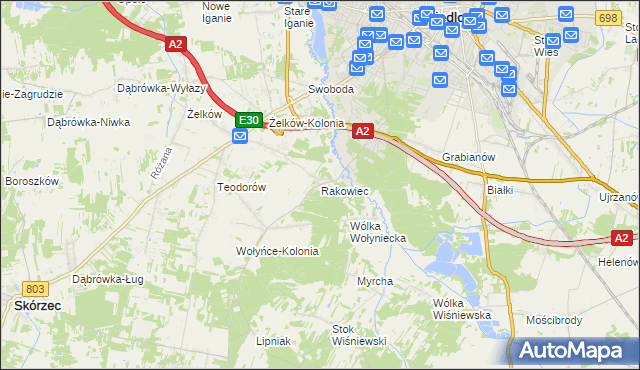mapa Rakowiec gmina Siedlce, Rakowiec gmina Siedlce na mapie Targeo