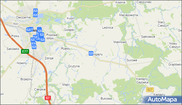 mapa Rogajny gmina Pasłęk, Rogajny gmina Pasłęk na mapie Targeo