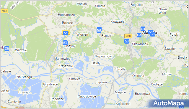 mapa Rozkochów gmina Babice, Rozkochów gmina Babice na mapie Targeo