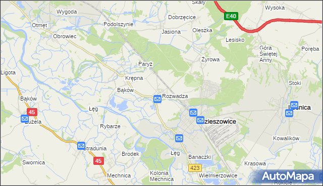 mapa Rozwadza, Rozwadza na mapie Targeo
