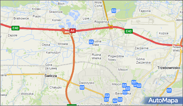 mapa Rudna Wielka gmina Świlcza, Rudna Wielka gmina Świlcza na mapie Targeo