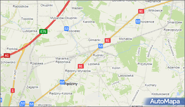 mapa Rudniki gmina Rędziny, Rudniki gmina Rędziny na mapie Targeo