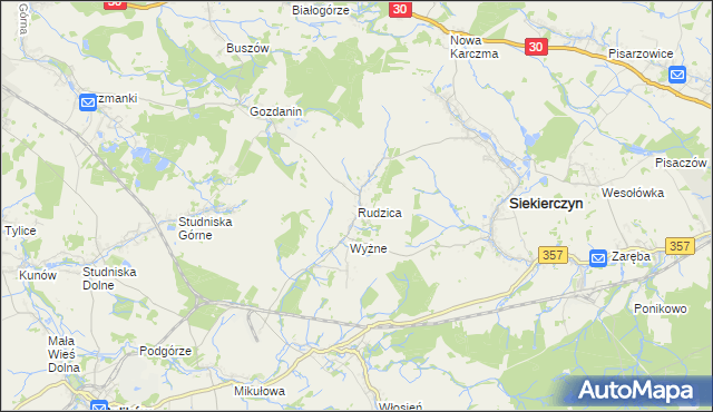mapa Rudzica gmina Siekierczyn, Rudzica gmina Siekierczyn na mapie Targeo
