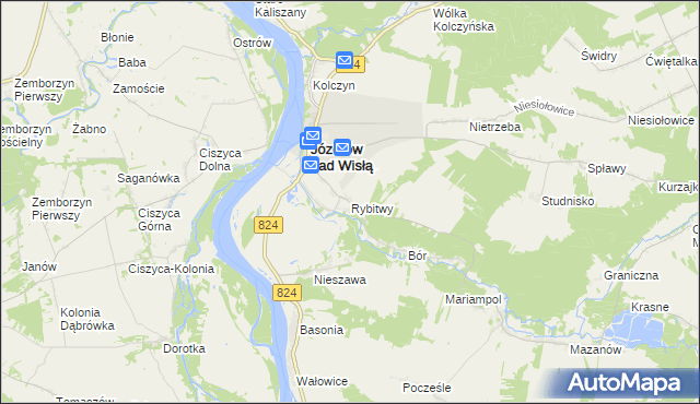 mapa Rybitwy gmina Józefów nad Wisłą, Rybitwy gmina Józefów nad Wisłą na mapie Targeo