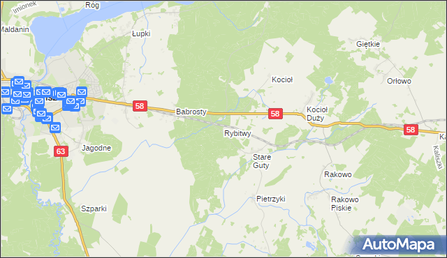 mapa Rybitwy gmina Pisz, Rybitwy gmina Pisz na mapie Targeo