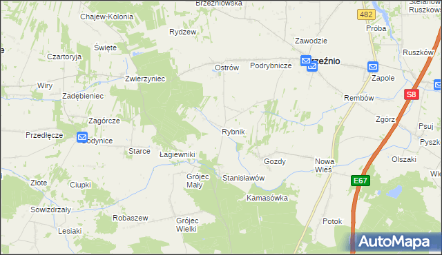 mapa Rybnik gmina Brzeźnio, Rybnik gmina Brzeźnio na mapie Targeo