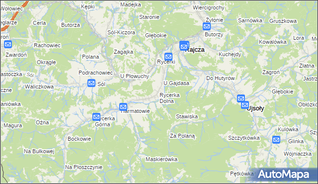 mapa Rycerka Dolna, Rycerka Dolna na mapie Targeo