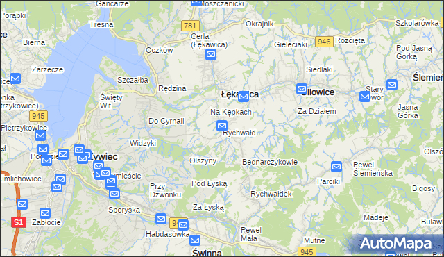 mapa Rychwałd gmina Gilowice, Rychwałd gmina Gilowice na mapie Targeo