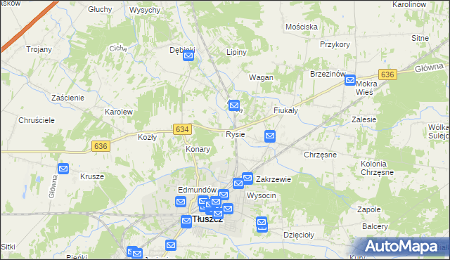 mapa Rysie gmina Tłuszcz, Rysie gmina Tłuszcz na mapie Targeo