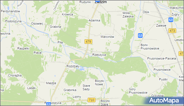 mapa Rzeczyca gmina Zadzim, Rzeczyca gmina Zadzim na mapie Targeo