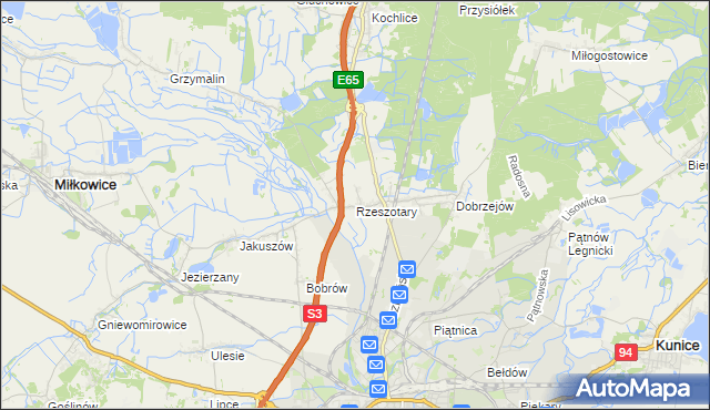 mapa Rzeszotary gmina Miłkowice, Rzeszotary gmina Miłkowice na mapie Targeo