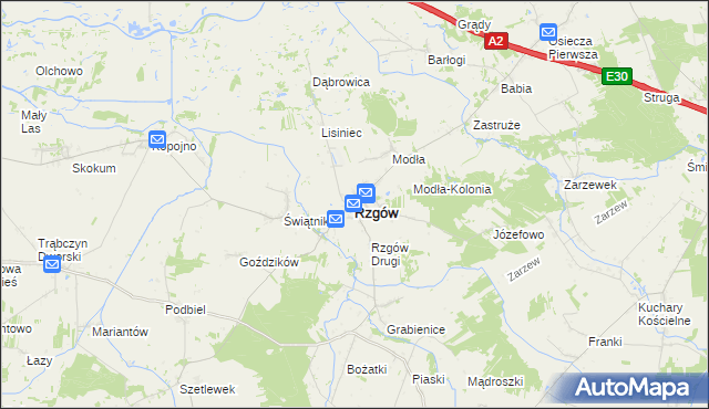 mapa Rzgów powiat koniński, Rzgów powiat koniński na mapie Targeo
